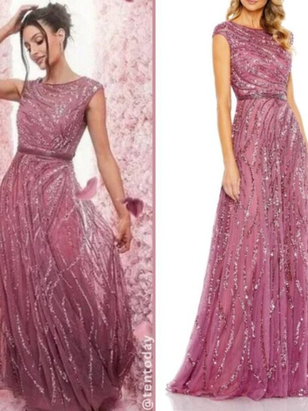 Mac Duggal 5445 Size 6 Pink Beaded Sequined Embellished Long Maxi Gown‎ Dress
